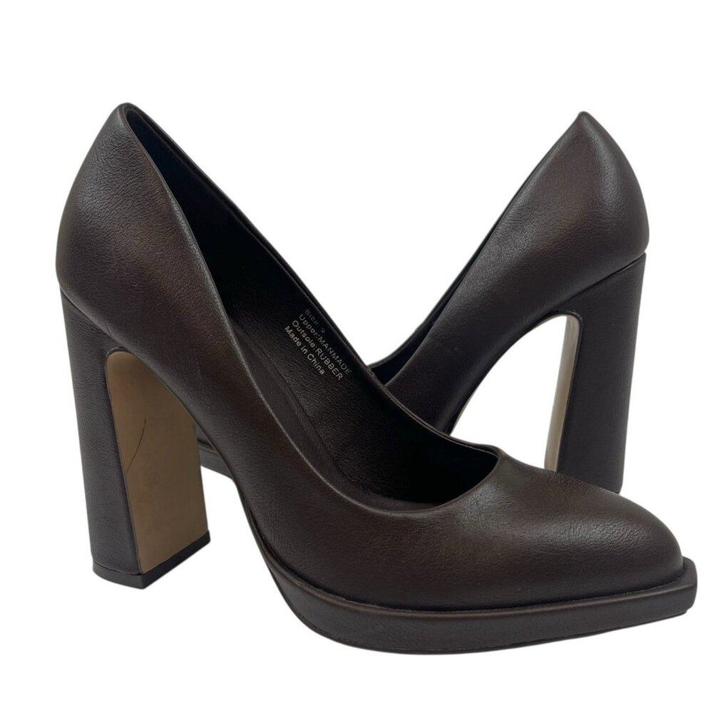 Gabrielle Union Platform Pumps Size 9 Brown Faux Leather Chunky Block Heel - Picture 3 of 10